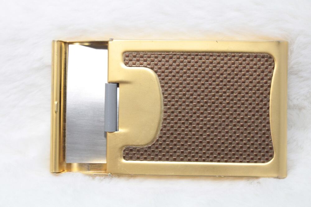 Vintage Mechanical Pop-up Pocket Business Card Dispenser Case Gold Tone